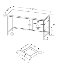 Monarch Specialties Bureau, Bureau À Domicile, Ordinateur Portable, Tiroirs De Rangement, 55"l, Travail, Métal, Stratifié, Brun, Noir, Contemporain, Moderne