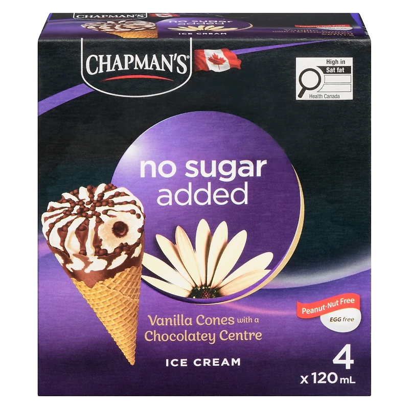 Chapman's No Sugar Added Vanilla Ice Cream Cones in a Box, 4 x 120mL