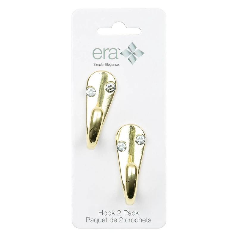 Era Single Hook 2-Pack Gold, 1.70 x 0.67 x 1.42 in