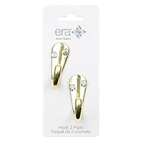 Era Single Hook 2-Pack Gold, 1.70 x 0.67 x 1.42 in