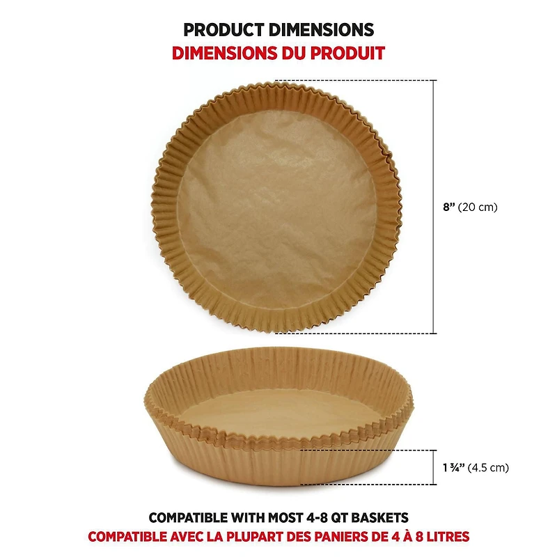 Starfrit Air Fryer Liners - 50 Count per pack - Disposable Parchment Paper Liners - Non-Stick - Oil Proof - Waterproof - 8” Round Shape - For 5-8 Qt Baskets, AIRFRYER PAPER