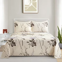 Marina Decoration Ultra Soft Silky Deep Pocket Rich Printed Bedding Rayon from Bamboo All Season Sheet Set with Pillowcases, Blue Chrysanthemum Floral Pattern