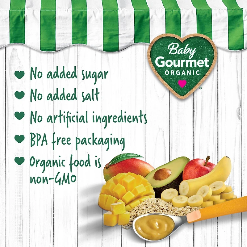 Baby Gourmet Organic Puree Mango Avocado & Oats, Puree - 128 mL