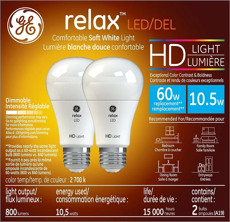 GE 10W HD DEL A19 RELAX 2P