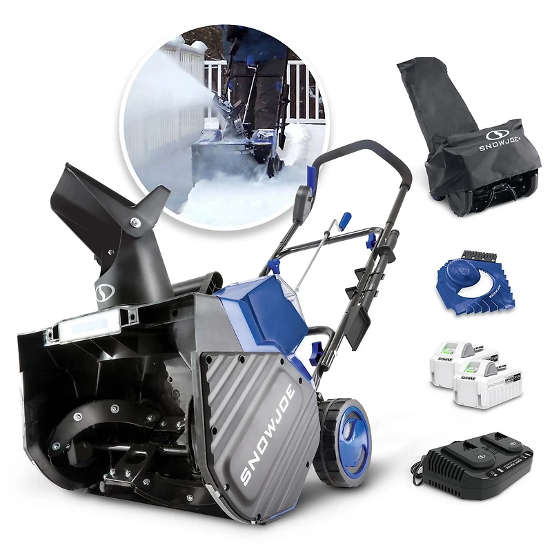 Snow Joe 18-inch 48-Volt iON+ Cordless Snow Blower Kit, W/ 2 x 4.0-Ah Batteries and Charger
