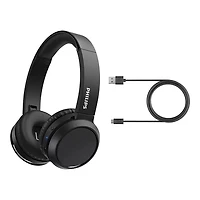 Philips H4205 Casque sans fil supra-auriculaire avec haut-parleurs 32 mm et amplificateur de basses à la demande, noir, H4205BK