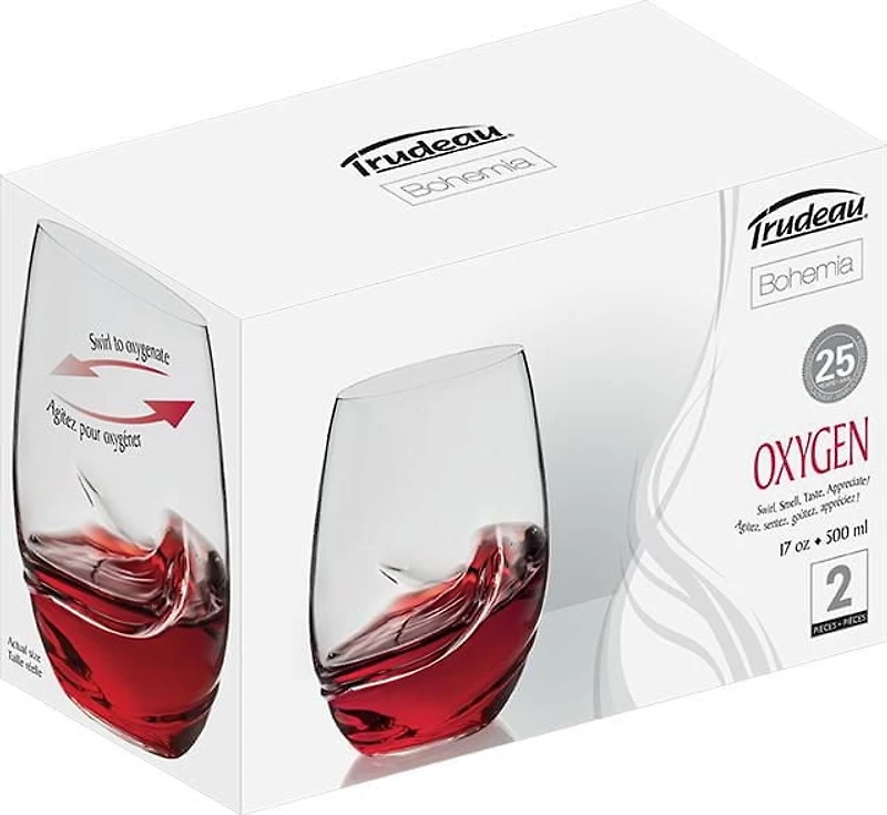 OXYGEN STEMLESS WINE GLASSES 17OZ BX/2