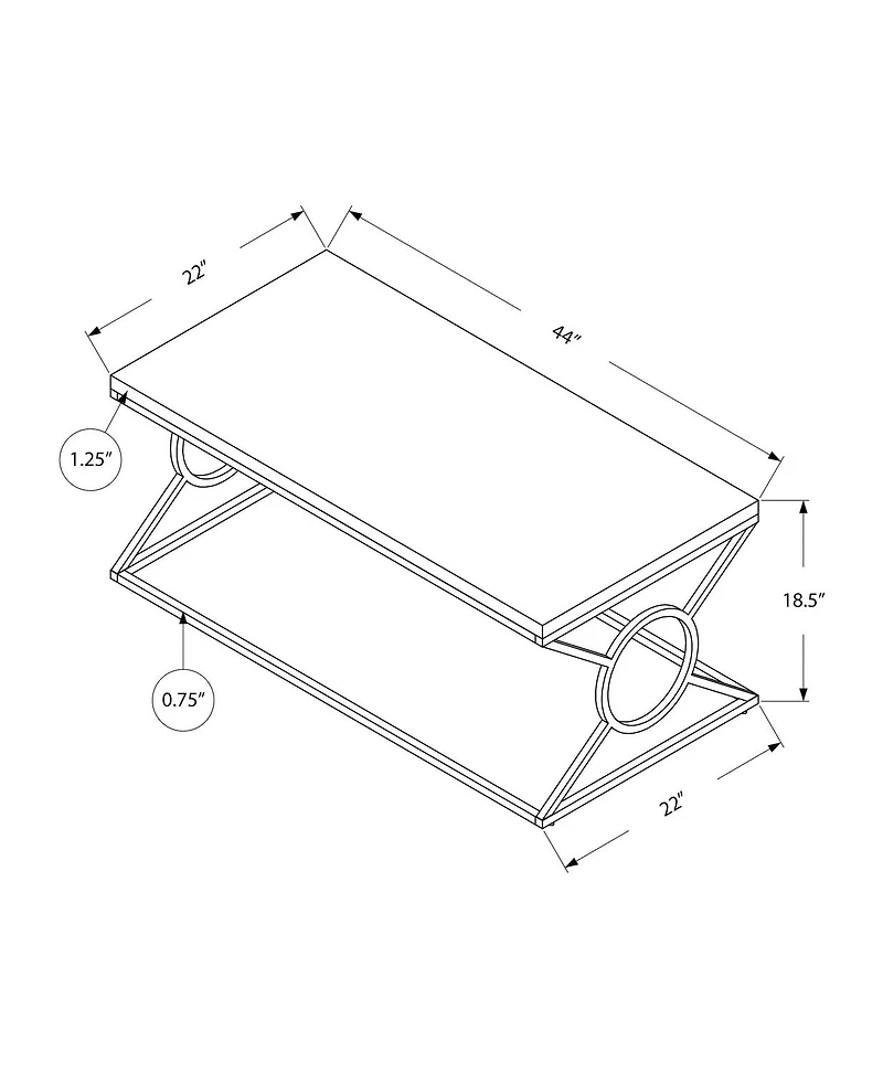 Monarch Specialties Table A Café, Accent, Cocktail, Rectangulaire, Salon, 44"l, Métal, Stratifié, Blanc Lustré, Chrome, Contemporain, Moderne