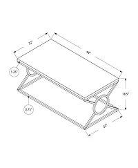 Monarch Specialties Table A Café, Accent, Cocktail, Rectangulaire, Salon, 44"l, Métal, Stratifié, Blanc Lustré, Chrome, Contemporain, Moderne