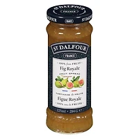 Tartinade royale aux figues de St Dalfour La tartinade aux figues royales de St. Dalfour est une tartinade aux fruits riche et entièrement naturelle à base de figues de première qualité et sucrée uniquement avec du concentré de jus de fruits. Sans sucre ajouté, sans arômes artificiels ni conservateurs, il offre une texture onctueuse