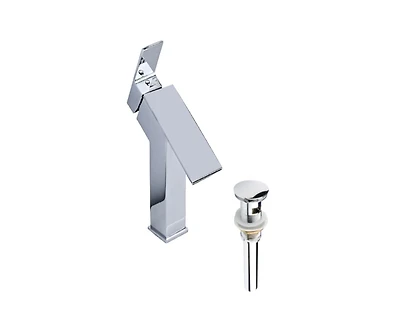 DROP Bath and Kitchen DR091452 Bathroom Sink Faucet with Square shape in Chrome color from Haven series - includes Drain with overflow