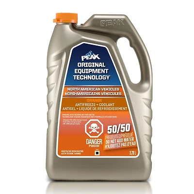 PEAK® OET Extended Life Orange 50/50 Pre-Diluted  Antifreeze/ Coolant  for North American Vehicles, 3.78 Liters, PEAK OET AFC 50/50 N.A. Orange