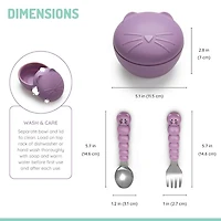 melii Silicone Animal Bowl with Lid and Utensils for Toddlers and Kids - Cat