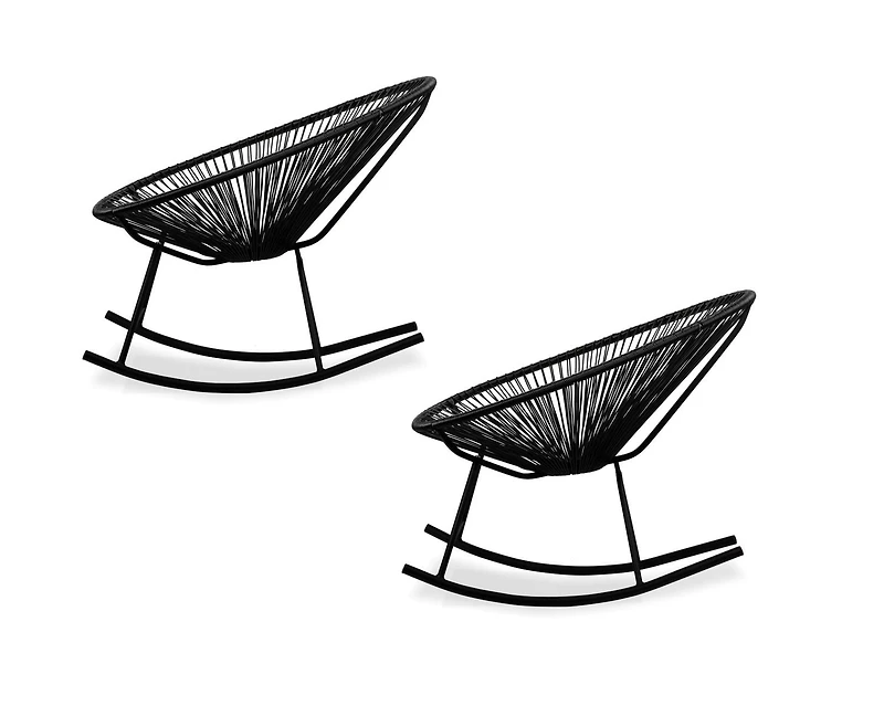 Chaise longue à bascule Costa en noir, chaise longue en fil de fer, chaise longue en plastique, chaise longue de plage, chaise longue d'intérieur et d'extérieur, chaise longue de patio, tissage de ham