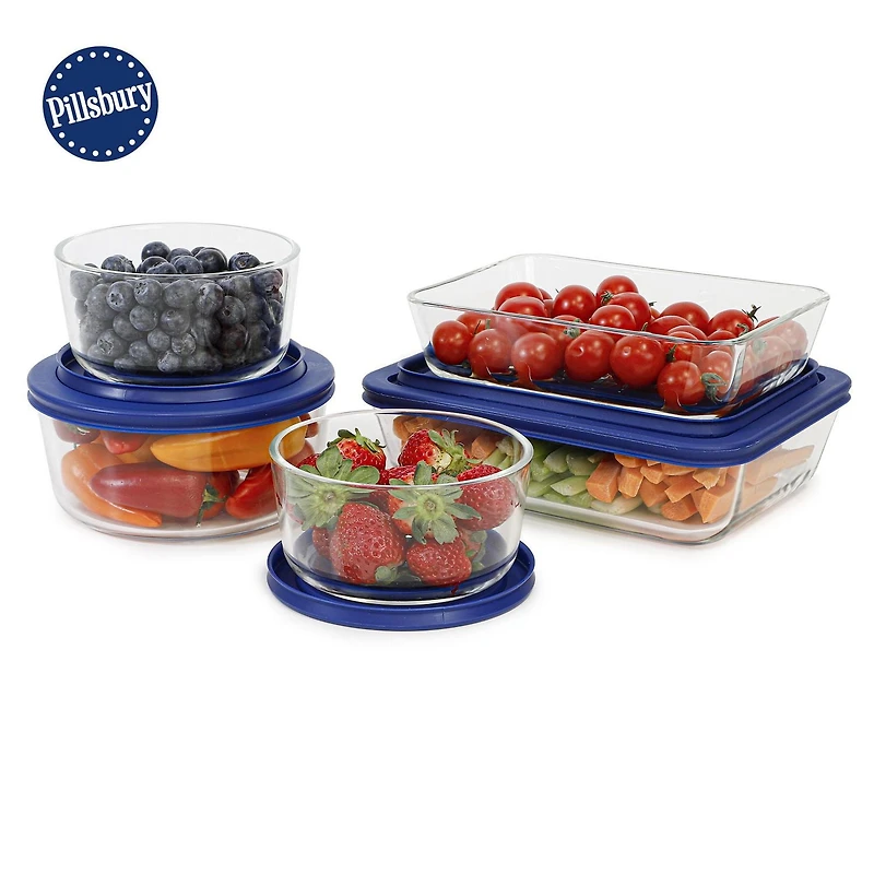 Pillsbury 10pc mixed sizes glass food storage set with lids, PB 10PC MIXED SET