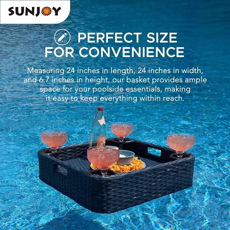Sunjoy Auvent flottant pour piscine avec plateau flottant en osier supplémentaire de 24 x 24 pouces, bleu marine