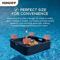 Sunjoy Auvent flottant pour piscine avec plateau flottant en osier supplémentaire de 24 x 24 pouces, bleu marine