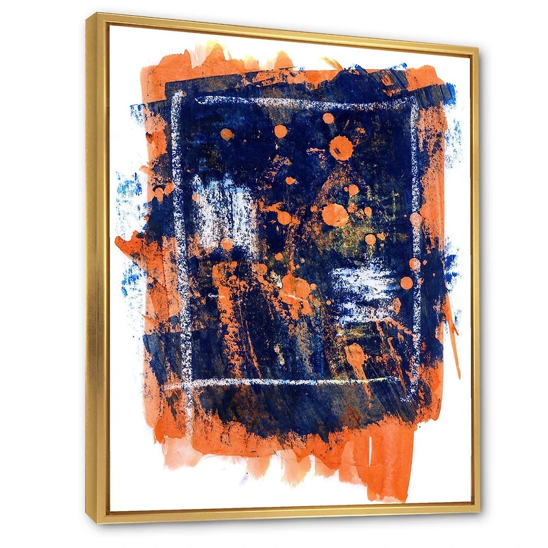 Designart Orange and Navy Blue Abstract FLOAT FRAME WALL ART