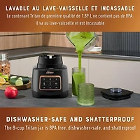 Oster Extreme Mix Blender, 1500 Watt High Speed Blender with 10-Point Blade, 8-Cup Kitchen Blender with Auto Programs