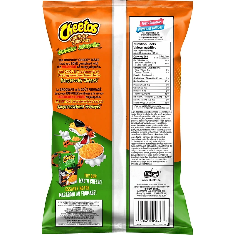 Cheetos Cheddar Jalapeño Crunchy Cheese flavoured Snacks, 285 g.