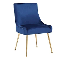 Haya Velvet Dining Chair in Blue with Metal Gold Legs, Side Dining Chair, Armless Chair Set 2