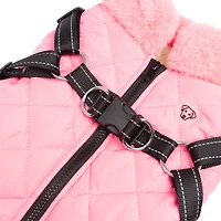 One Paw, Light Quilted Dog Vest with Harness, Pink, Light Quilted Black Dog Vest with Harness