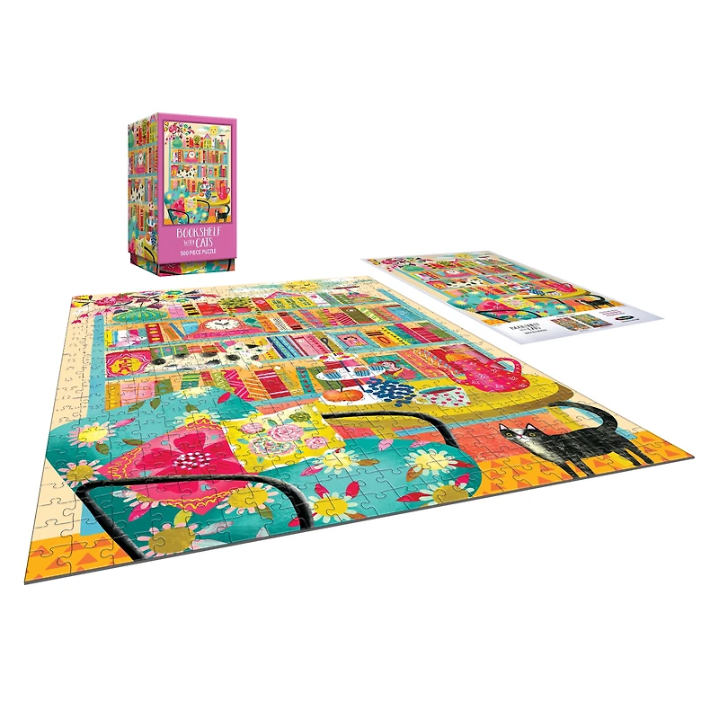 RoseArt - Vertical Visions 500-Piece - Bookshelf With Cats- Adult Interlocking Puzzle