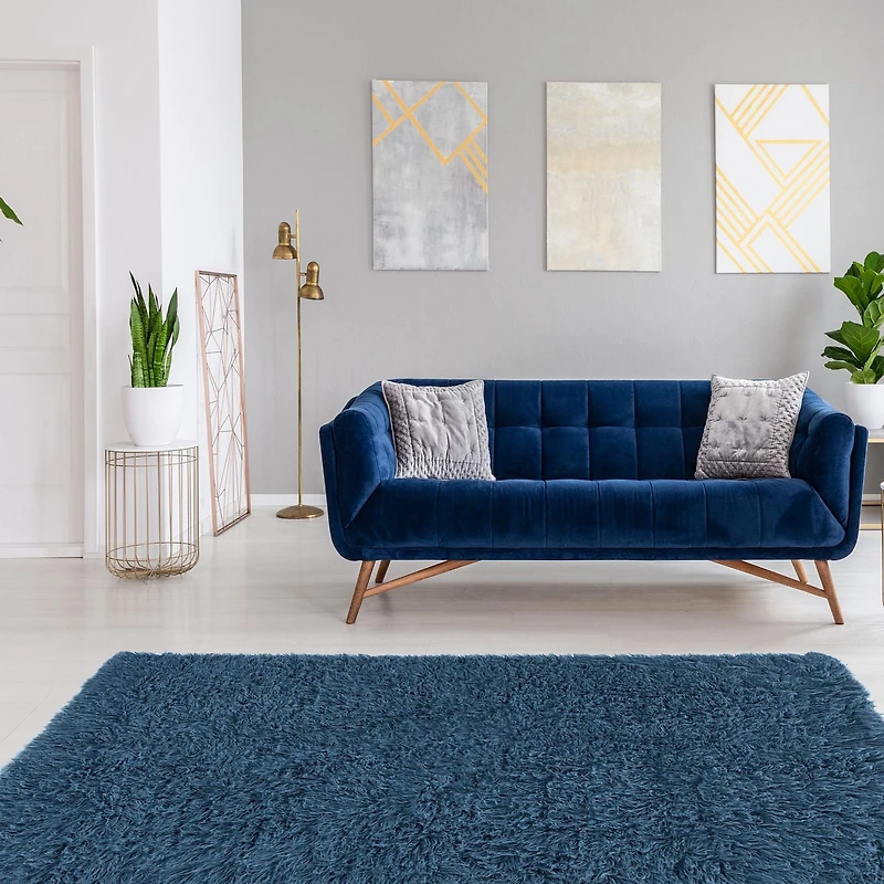 New Flokati 1400gr 8' x 10' Area Rug, Denim Blue