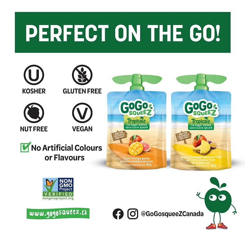 GoGo squeeZ Tropicalz Fruit Sauce Variety Pack, Mango Guava, Pineapple Passion Fruit, No Sugar Added. 90g per pouch, Pack of 12, 1.08kg