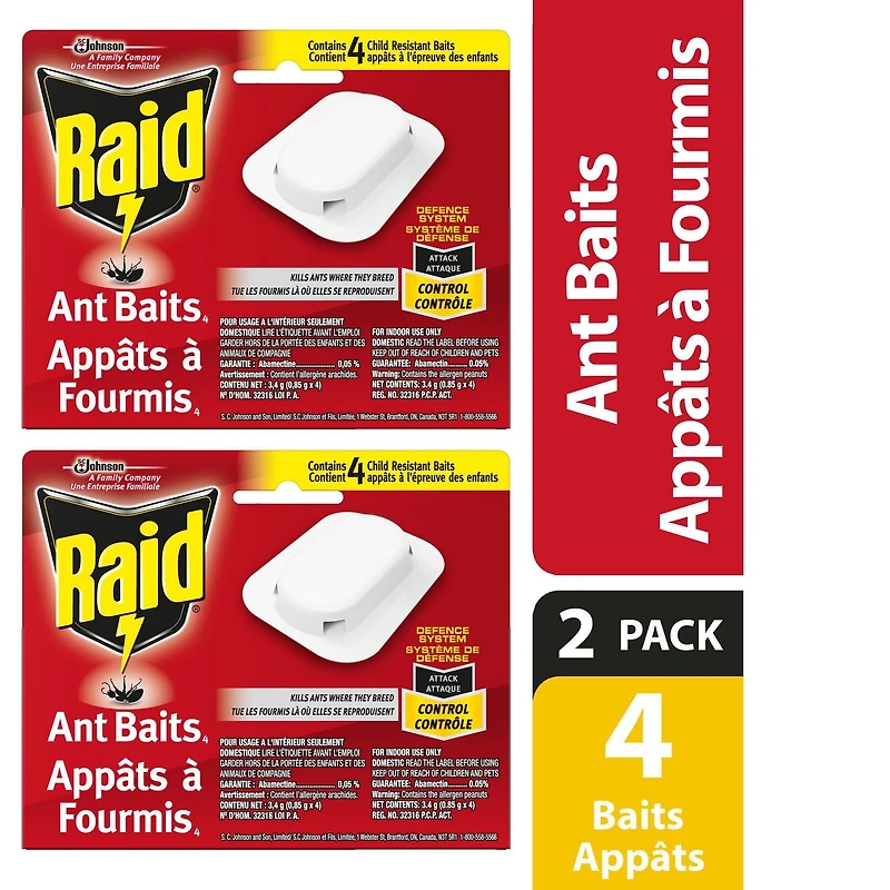Raid Ant Killer Baits and Trap, Kills the Queen and Colony, For Household Use, Child Resistant, 2 Pack, 2 x 4 Count, 8 Baits
