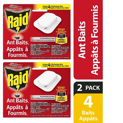 Raid Ant Killer Baits and Trap, Kills the Queen and Colony, For Household Use, Child Resistant, 2 Pack, 2 x 4 Count, 8 Baits