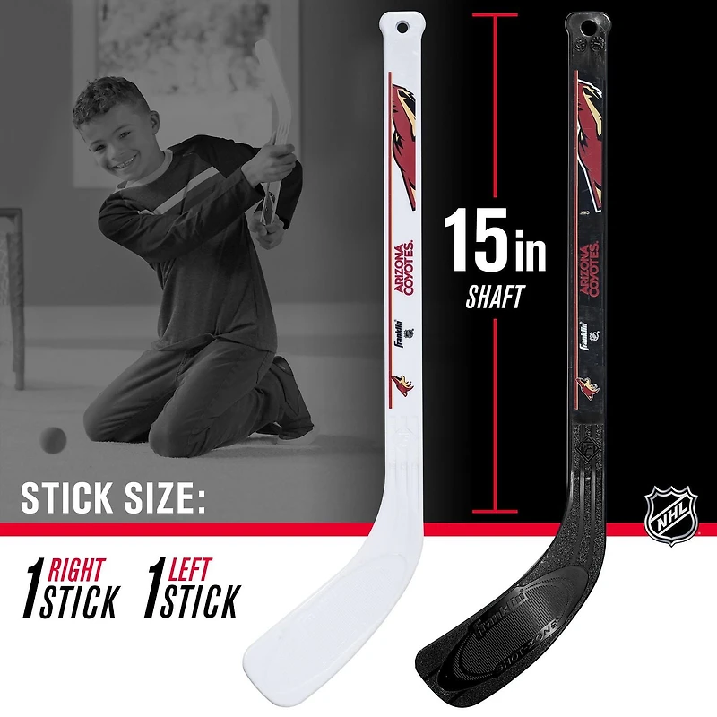 Franklin Sports Ensemble de mini hockey Coyotes de la NHL – But de hockey intérieur pour enfants, ballon, 2 mini bâtons de hockey