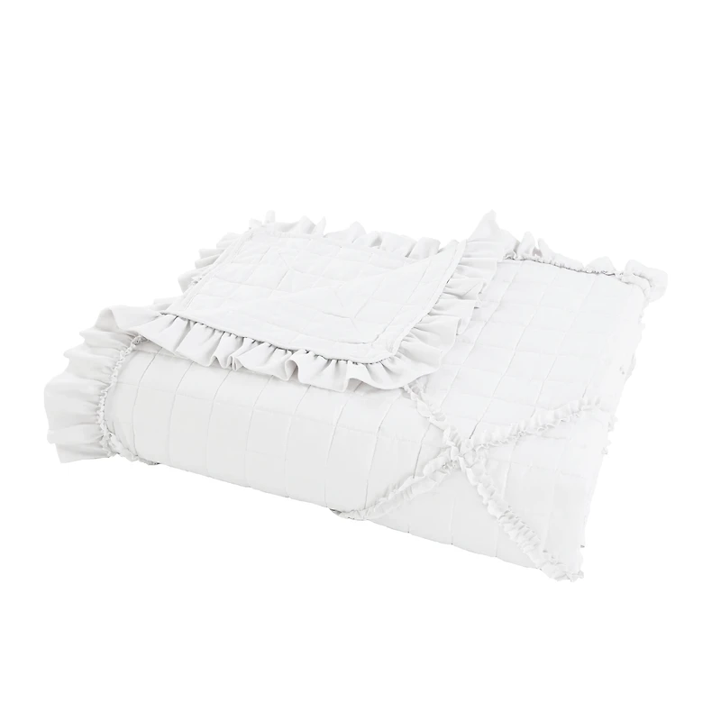 Marina Decoration Lush Ruffled Textured Shabby Chic Stitching Coverlet Bedspread Ultra Soft Solid Summer Embroidered Quilt Set with Quilted Shams