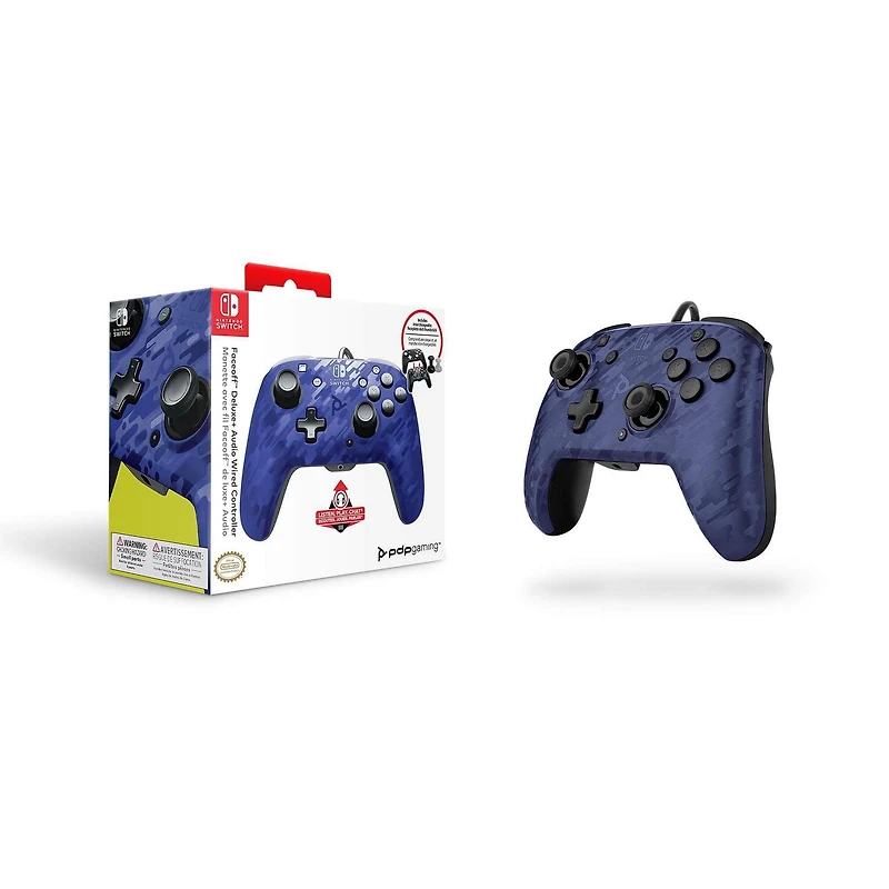 Faceoff™ Deluxe+ Audio Wired Controller: Blue Camo, Nintendo Switch