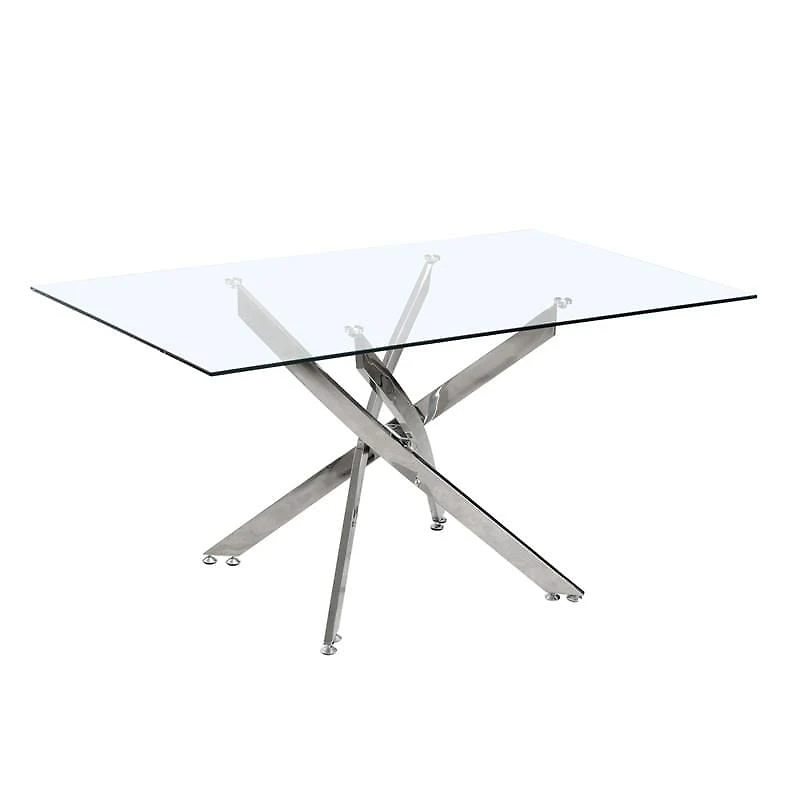 Ensemble de salle à manger 5PCS Dustin de K-Living avec verre trempé rectangulaire de 60 "avec table de base chromée et chaises en PU blanches (1 table et 4 chaises)