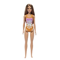 Barbie Poupée Plage Cheveux brun clair, maillot rose et orange Âges 3+