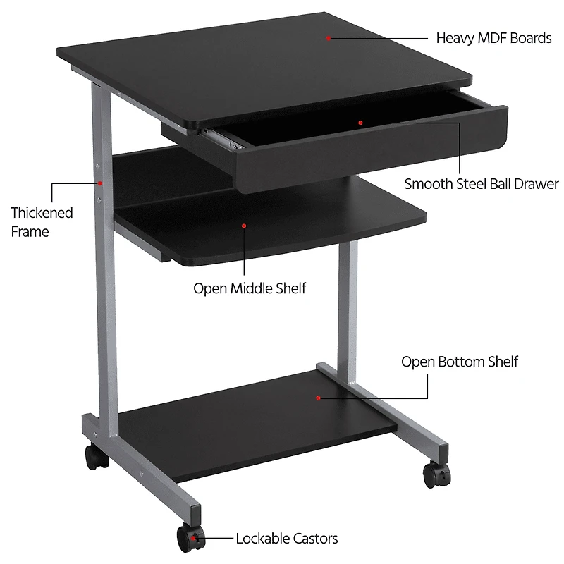 Fullfurnique Laptop Computer Table with Compact Storage, Black