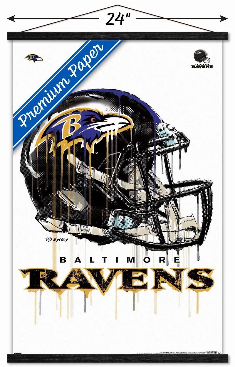 NFL Baltimore Ravens - Drip Helmet 20 Wall Poster with Magnetic Frame, 22.375" x 34"