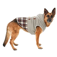 Holiday Time Vêtements pour chiens : Veste à capuche pour l'automne et l'hiver, gris et tartan avec faux boutons, taille XS-XL
