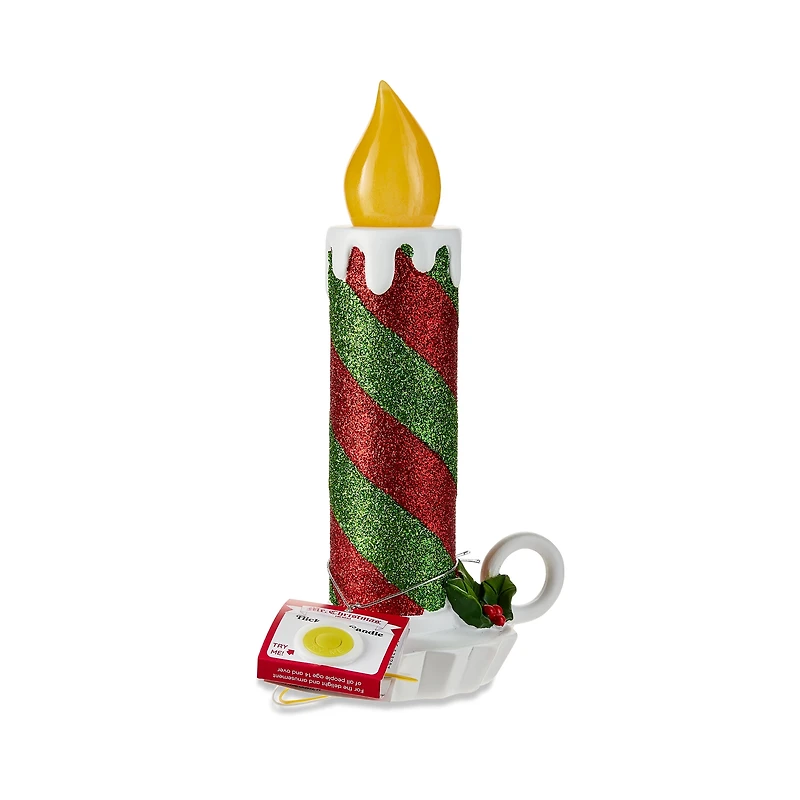 Mr. Christmas 10" Glittery Red & Green Striped Candle Décor, Mr. Christmas 10" Red and Green Striped Glitter Candle