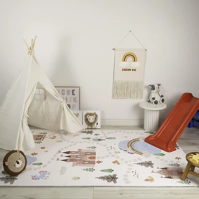Rug Branch Soft Steps Playtime Unicorns, Castle, Road Map, Educational Soft Area Rug, White Blue - Boys & Girls in Playroom, Nursery, Bedroom