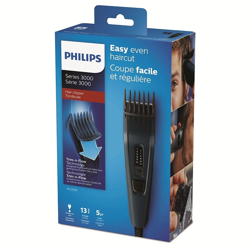 Philips Tondeuse à Cheveux Series 3000, technologie de lames DualCut & lames en acier inoxydable autoaffûtées, HC3505/15