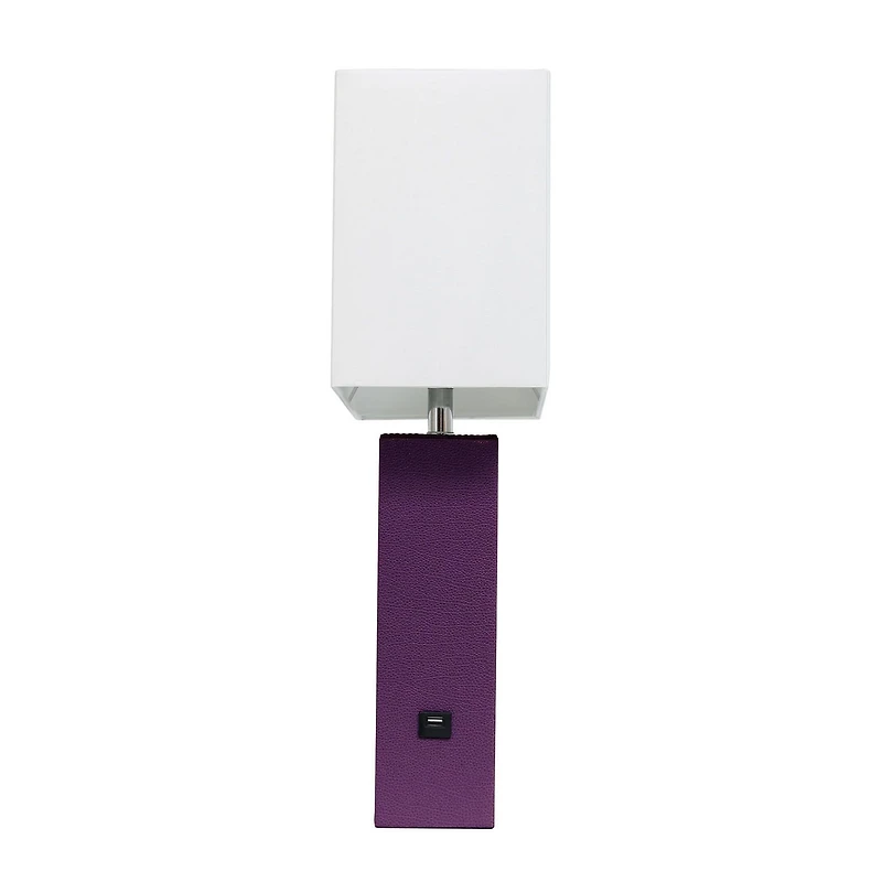 Lampe de table design moderne en cuir élégant avec abat-jour USB et tissu blanc
