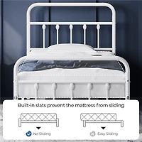 Fullfurnique Metal Platform Bed with High Headboard and Footboard for Adults, Twin, White