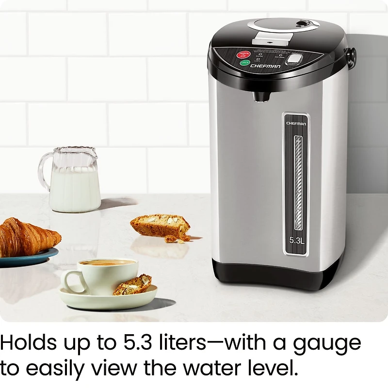 Chefman 5.3 Liter Electric Hot Water Pot with Safety Lock - Stainless Steel, New, 5.3 Liter Hot Water Dispenser