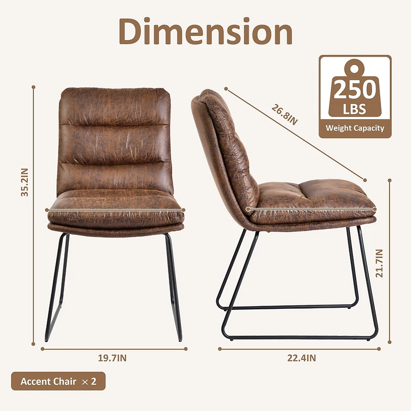 Homy Casa Set of 2 Faux Leather Tufted Accent Chairs with Sled Base for Entryway Lounge