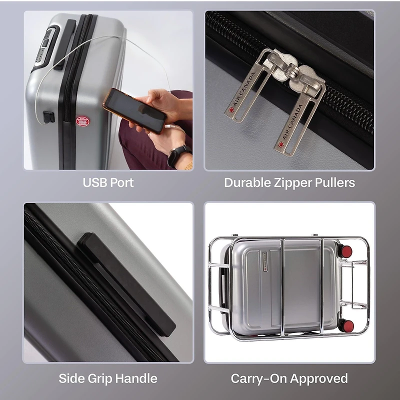 Air Canada Magnum Valise Rigide Cabine : Bagage à Main de 20 po Extensible Avec Roues Pivotantes et Chargeur USB Valise de Cabine Approuvée à Roulettes