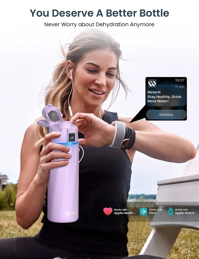 WaterH Boost oz Purple Stainless Steel Smart Water Bottle
