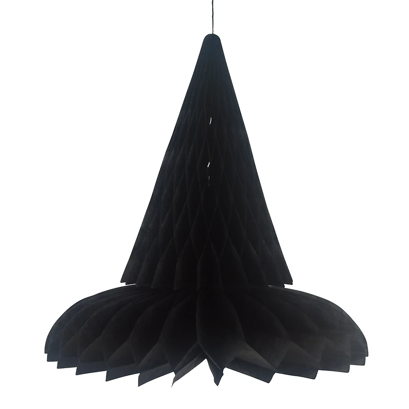 Halloween Black and Purple Witch Hat Paper Hanging Decoration, 2 Count, 8",  Way To Celebrate