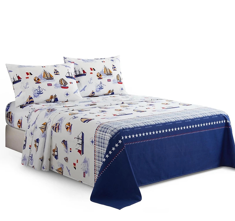Literie toutes saisons en percale de coton doux et profond, motif bateau à voile, pour enfants et tout-petits, motif marine